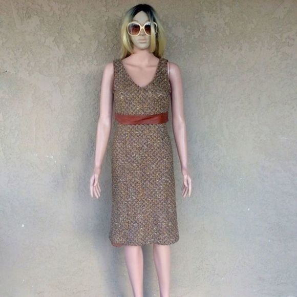 NWT Dolce & Gabbana Sz 6/8 Brown Tweed Leather Midi Designer Dress PLEASE HELP - Picture 4 of 16